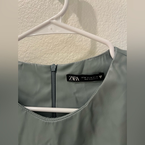 ZARA mint green leather puff sleeve dress - Picture 8 of 12
